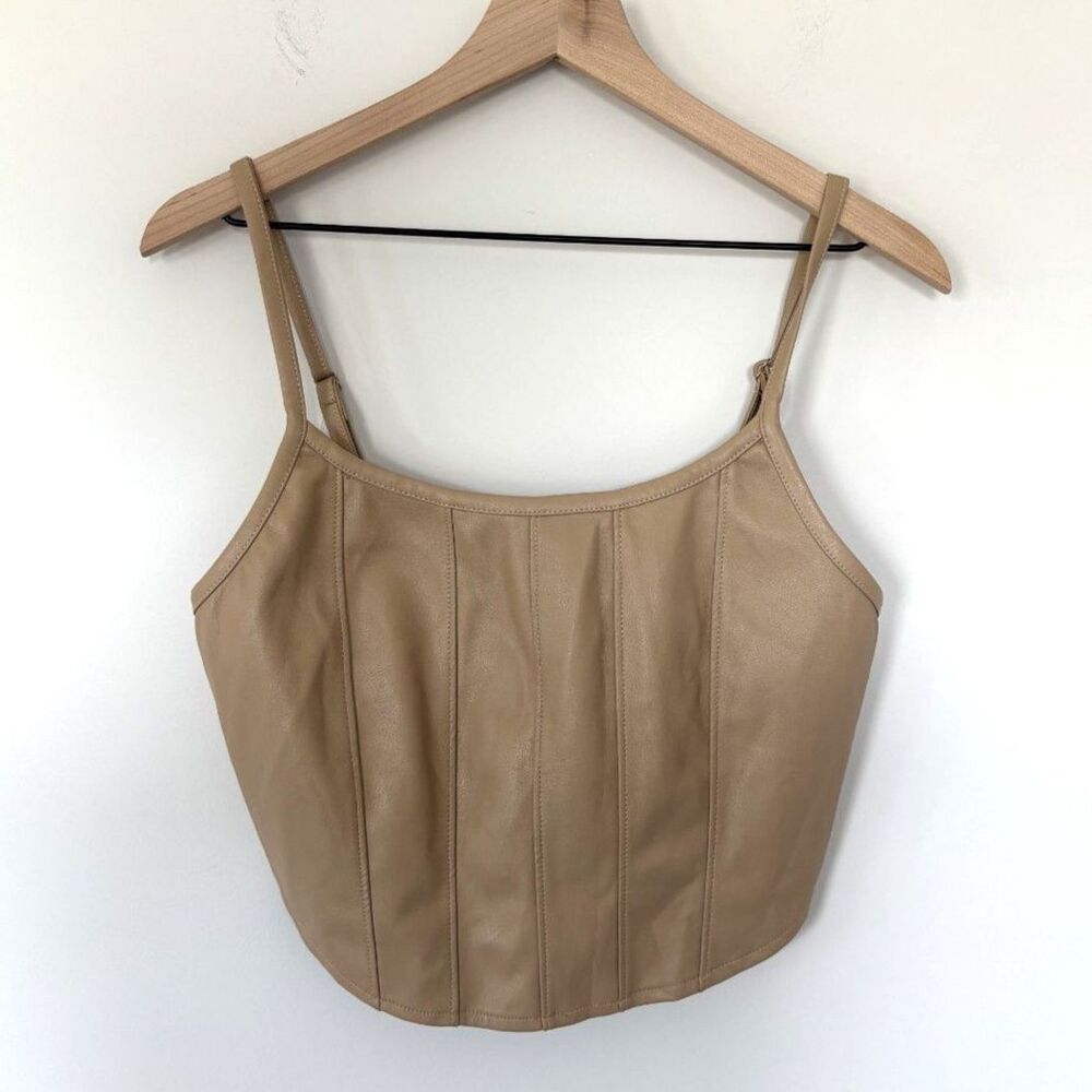 Kirious Los Angeles Women's Tan Ribbed Corset Bustier Crop Faux Leather Size L